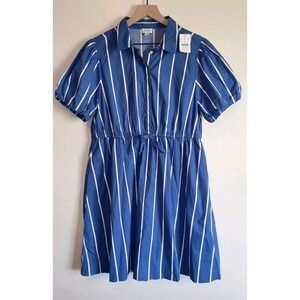 J.Crew NWT Blue White Stripe Cotton Shirt Dress Puff Sleeve Size 14